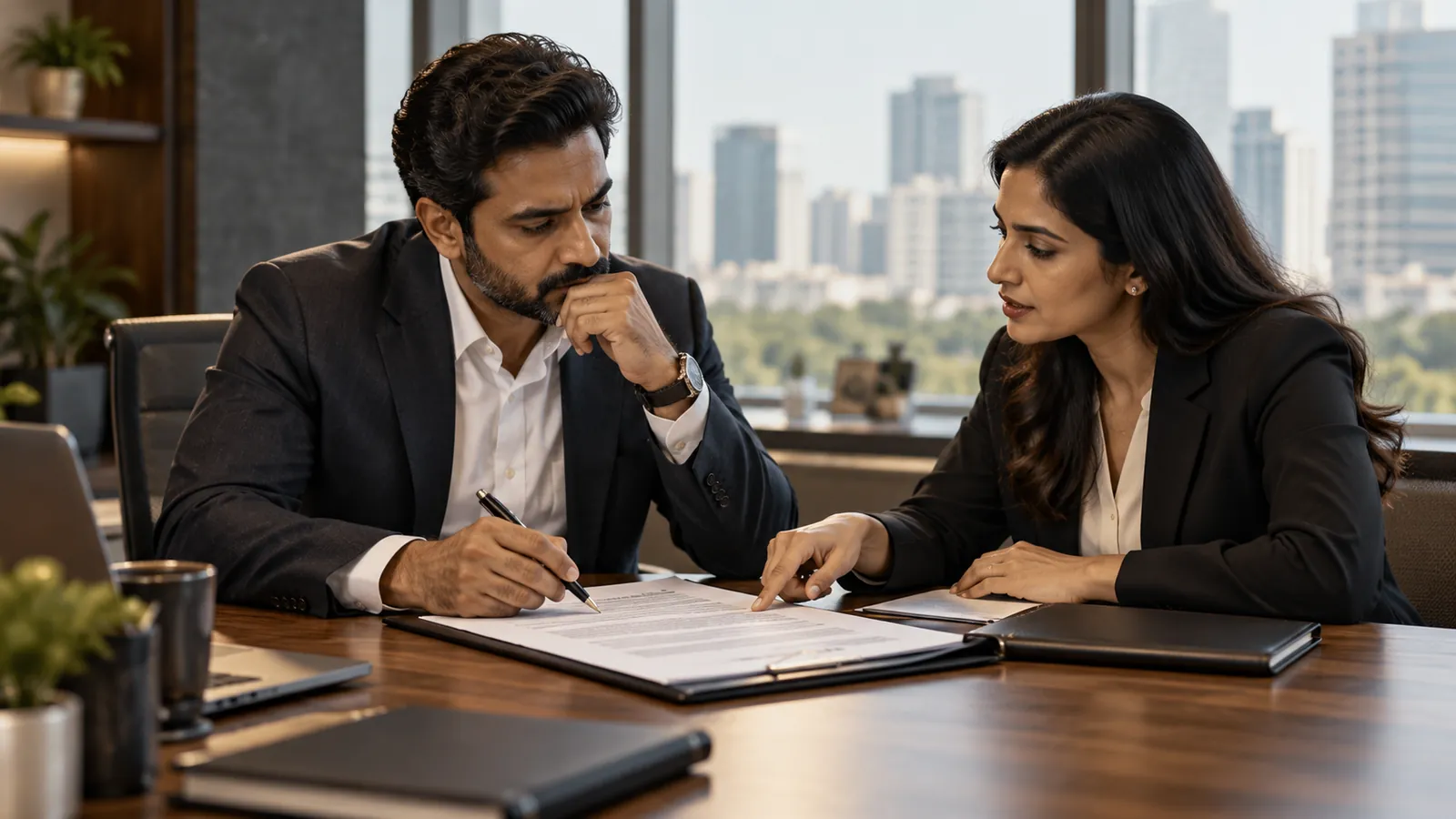 A promoter reviewing a personal guarantee with a lawyer before signing